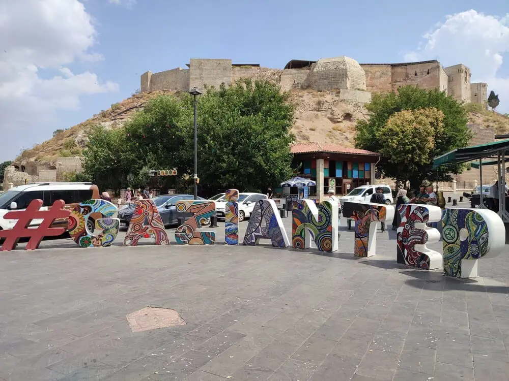 Gaziantep sign in front of Gaziantep Castle