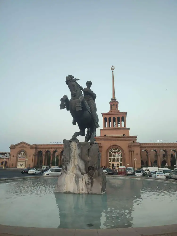 Statue of Sasuntsi David on a horse in front of the Yerevan Train Station where the Yerevan to Khor Virap bus departs
