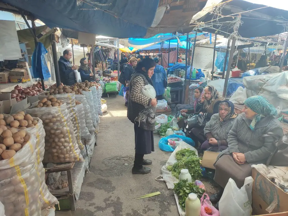 Old ladies selling at the Sheki Bazaar