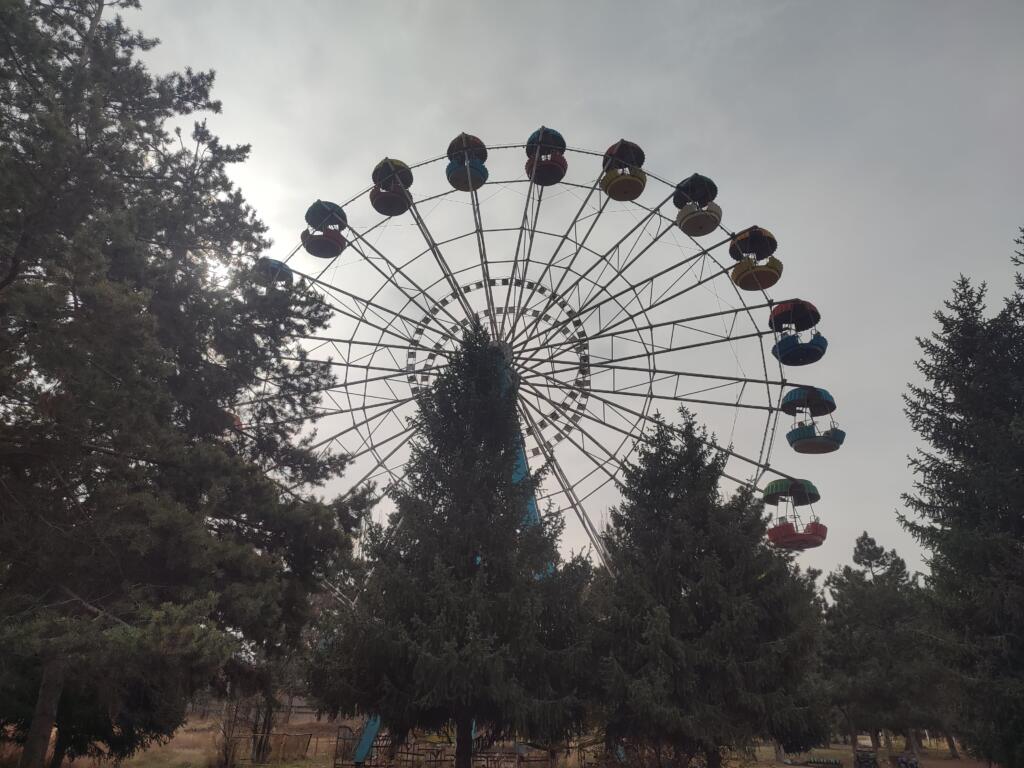 A ferris wheel in one of Karakol's parks