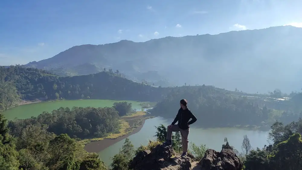 A vista overlooking two lakes in Dieng Plateau
