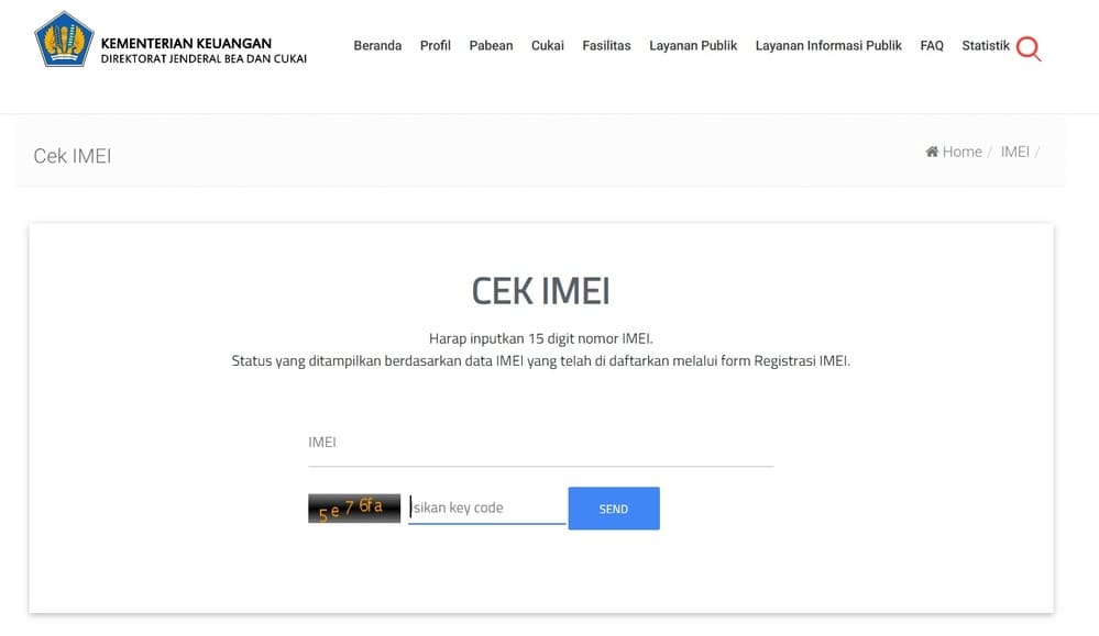 The Indonesian government website to check IMEI status online