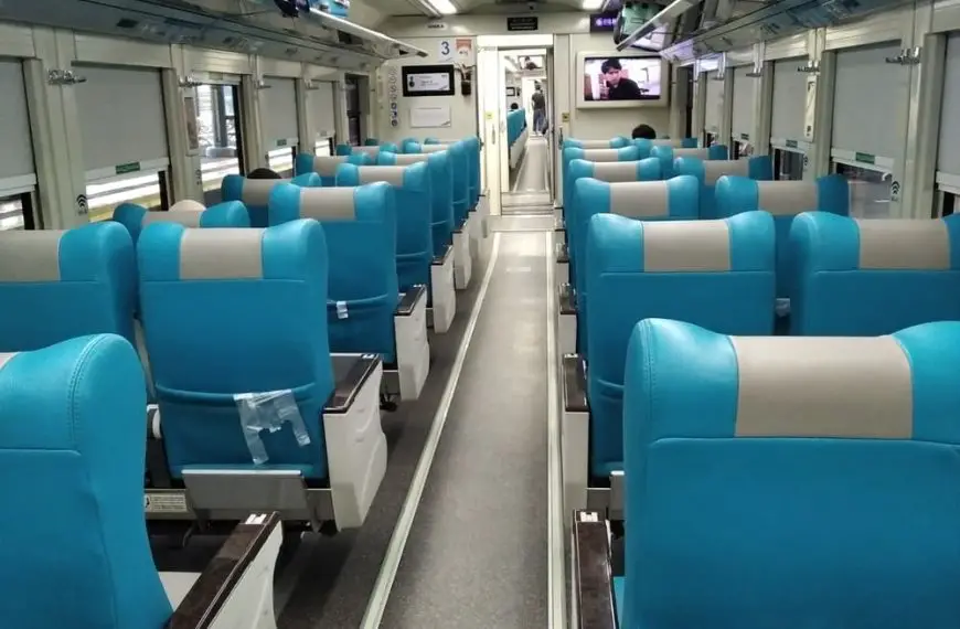 Inside an executive class train in Indonesia