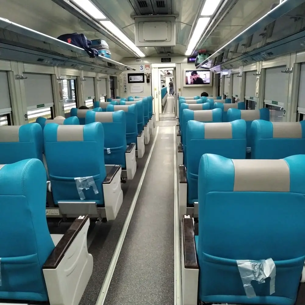 Inside an executive class train in Indonesia