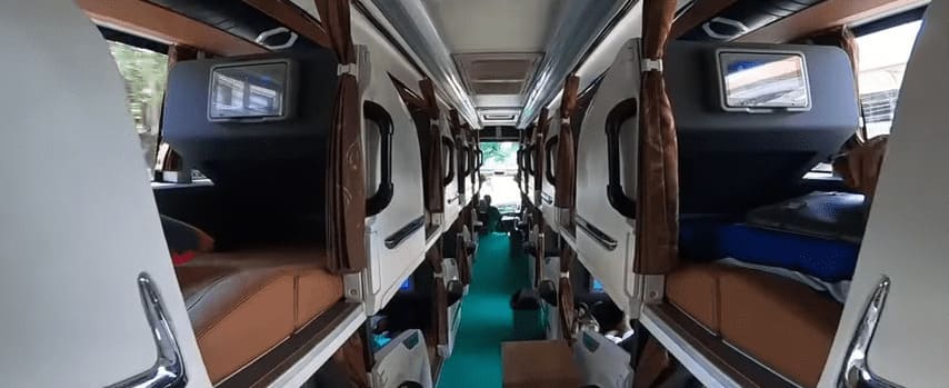 Inside the sleeper bus between Yogyakarta and Bali