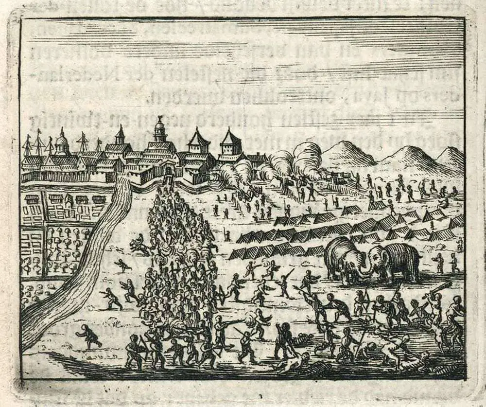 A simplified painting of the Siege of Batavia