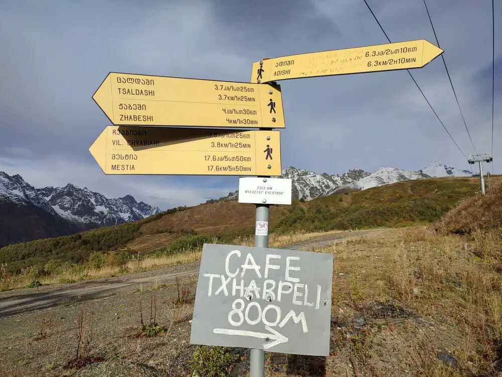 Signs on the Mestia to Ushguli trail are plentiful