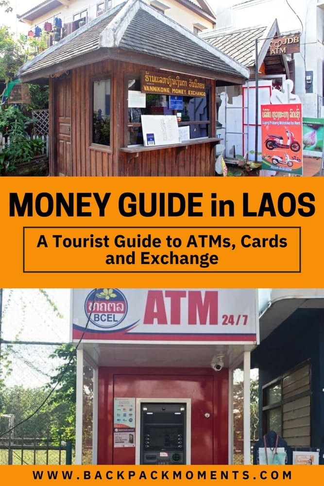 An ATM and an exchange bureau in Laos as a pinterest pin