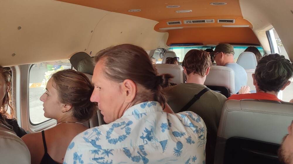 crowded minibus in Laos