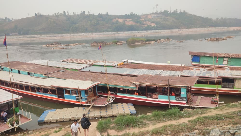 Slow boats docked in Huay Xai