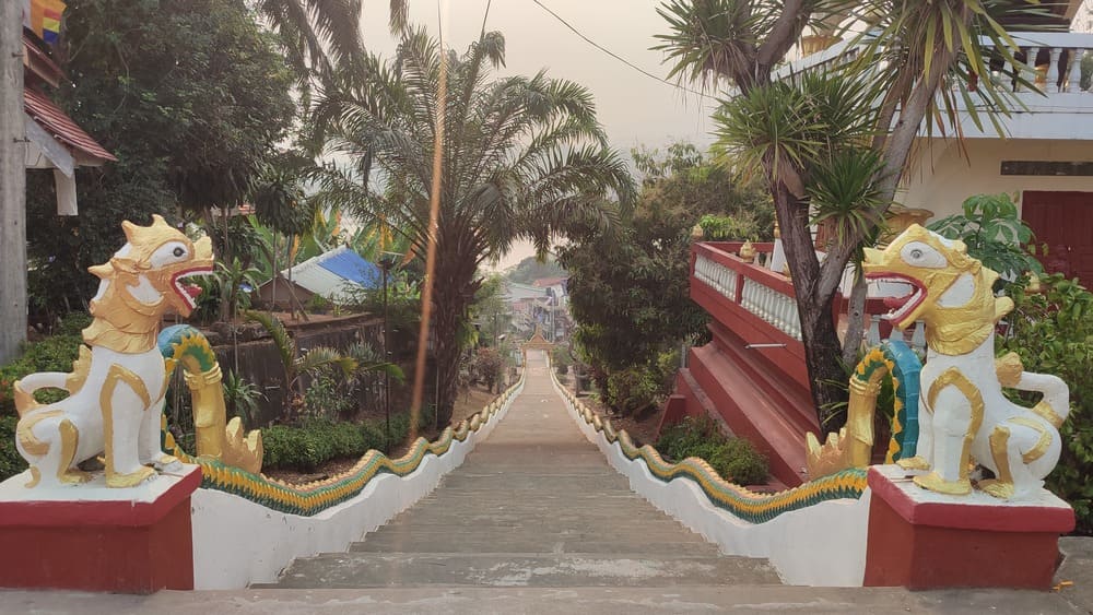 Stairs leading to Wat Manirath in Huay Xai