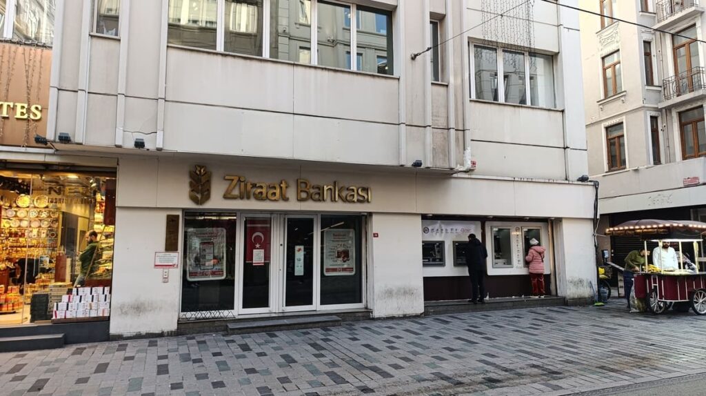 The front of a Ziraat Bank branch.