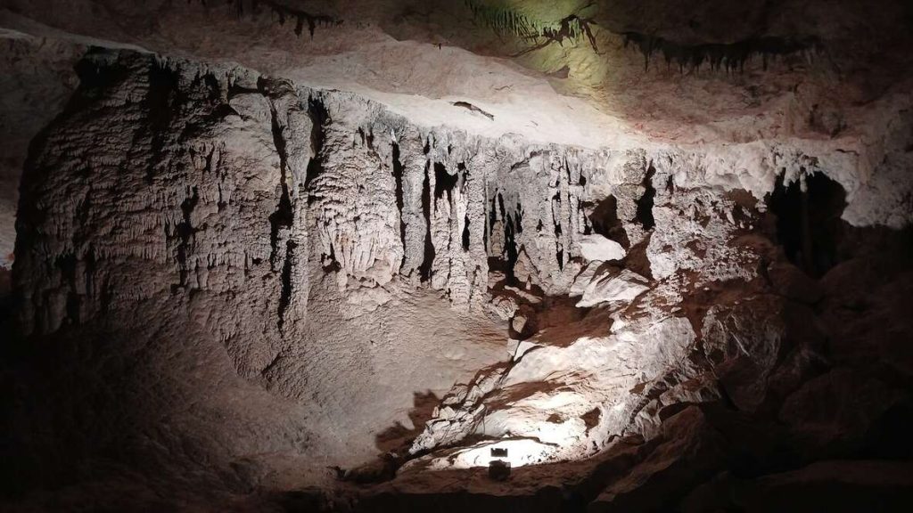 Beautiful limestone cave formations inside Kong Lor