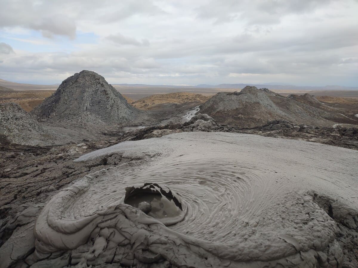 A bubling mud volcano in Azerbaijan