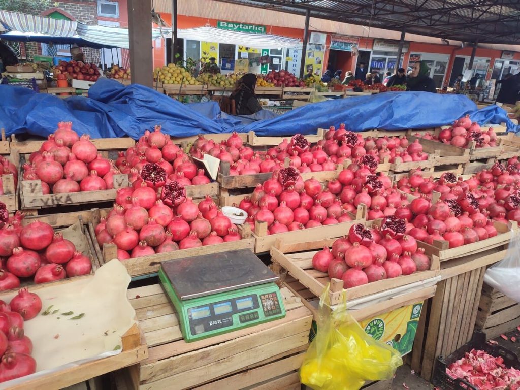 A stall selling pomegranates in Azerbaijan