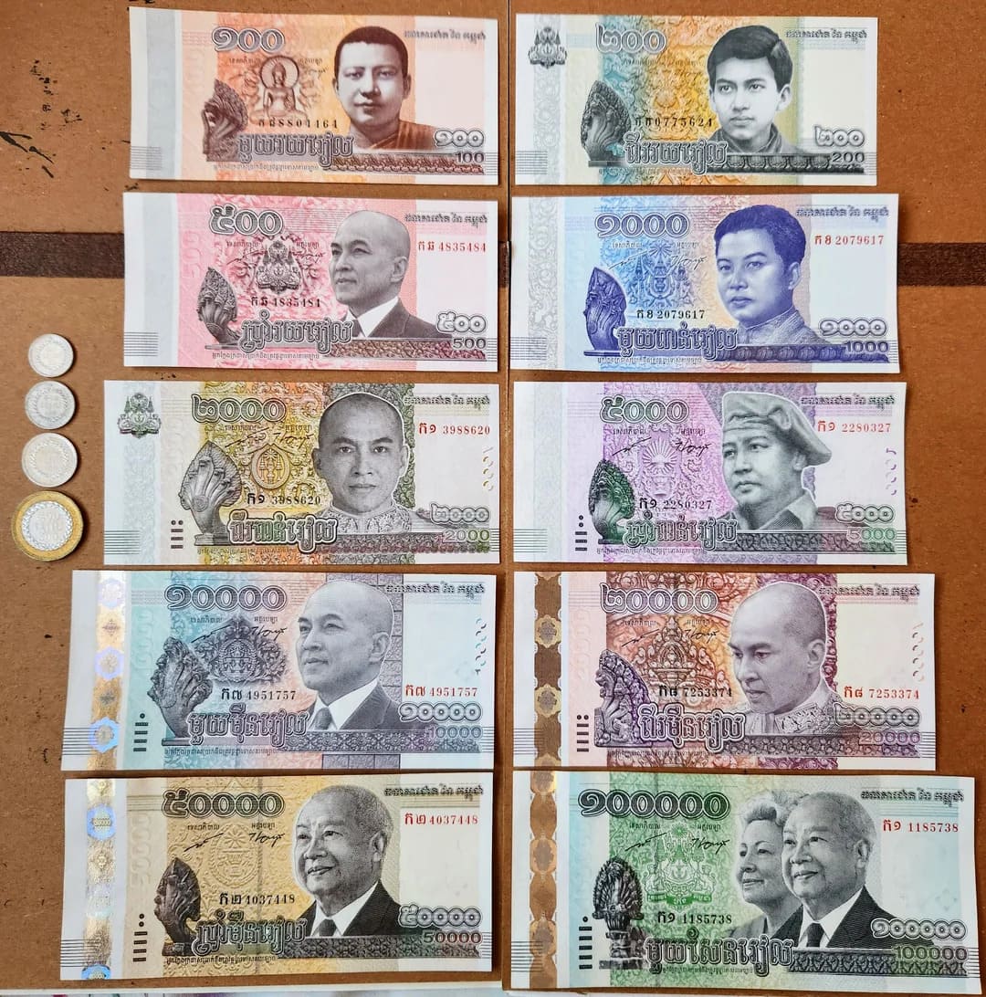 Cambodian Riel banknotes - the official currency of the money in Cambodia.