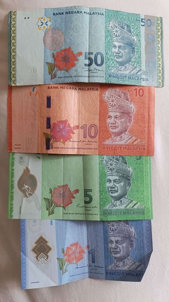 1, 5, 10 and 50 Malaysian Ringgit notes