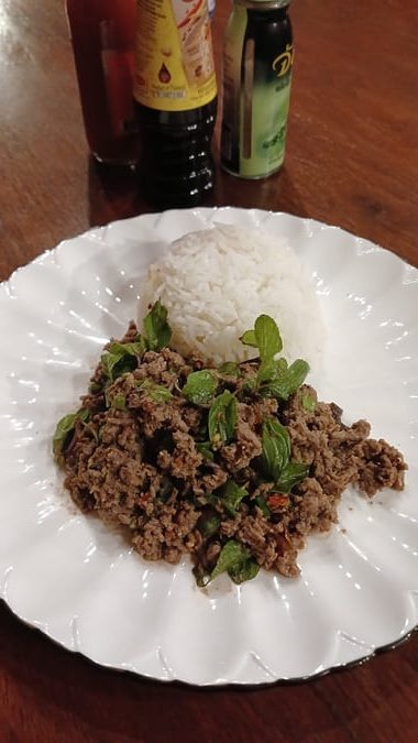 Larb with rice - Laos's national dish