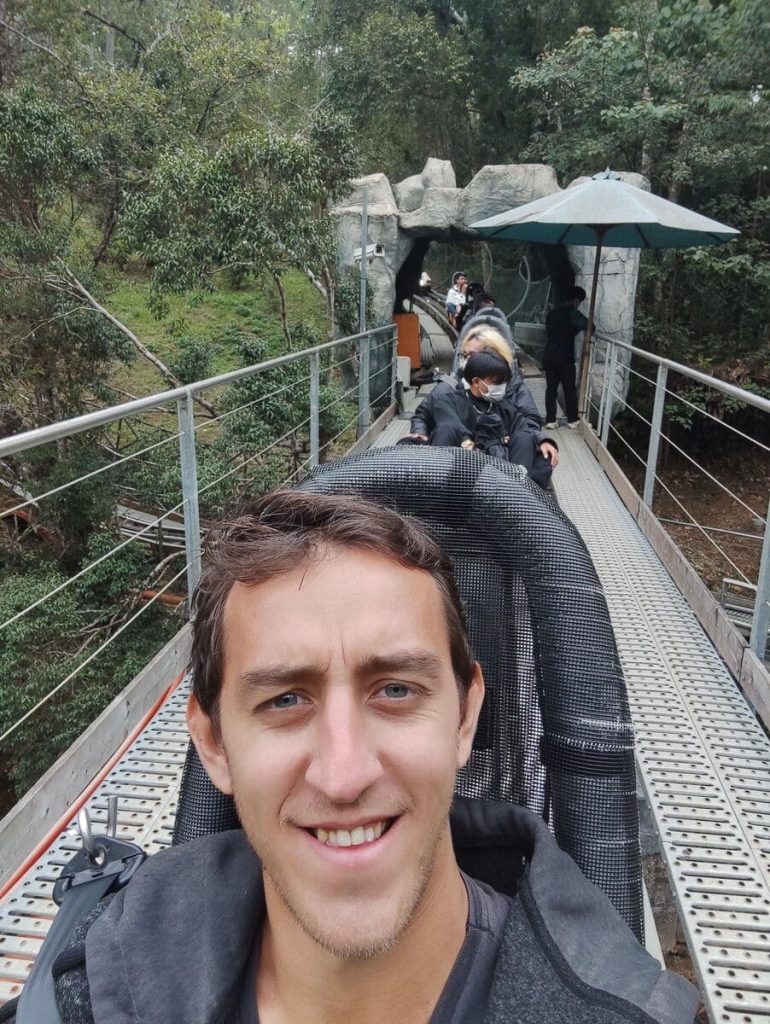 Simon riding the alpine coaster