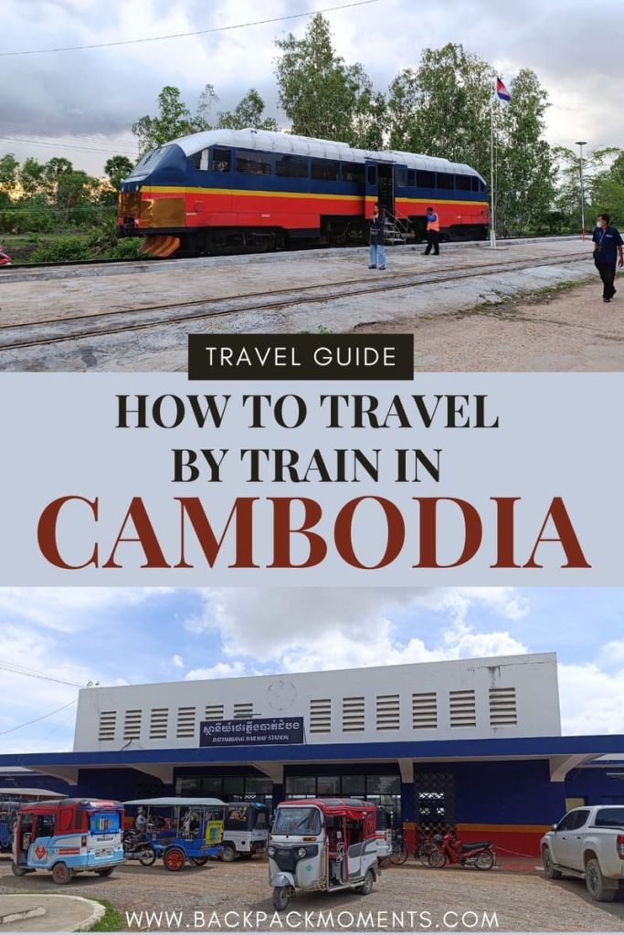 A train and a train station in Cambodia - a pinterest pin