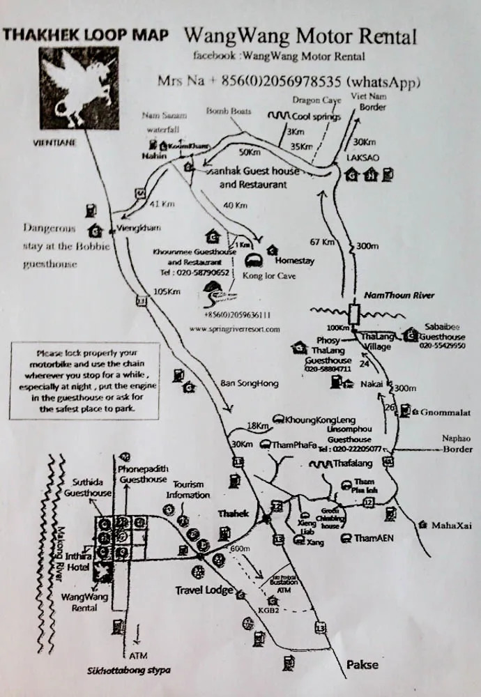 Wang Wang Rental map of Thakhek Loop