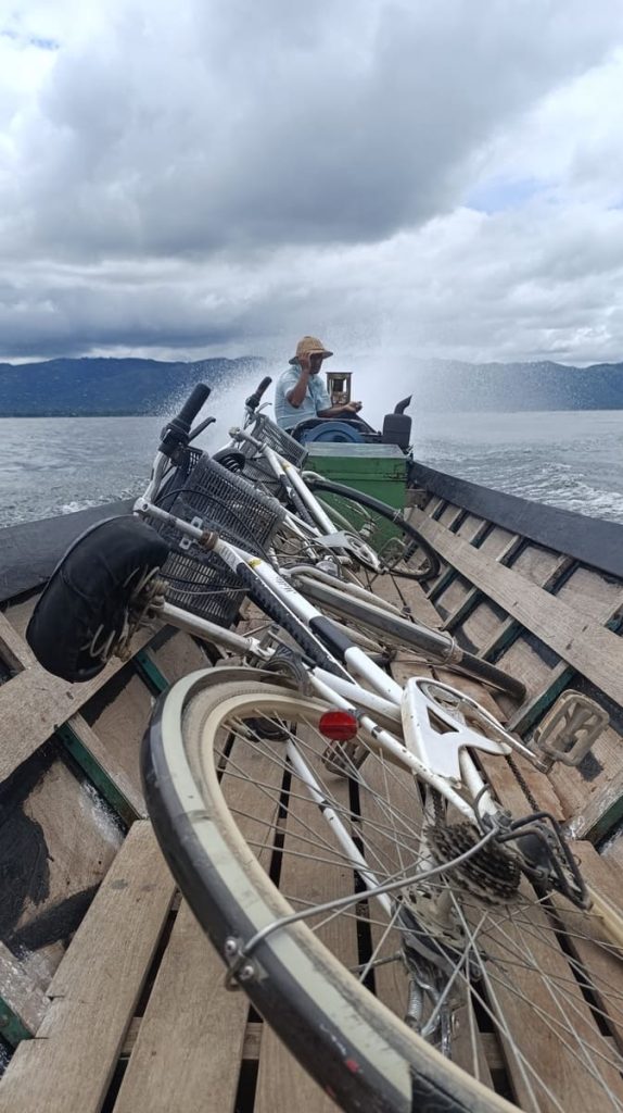 a bike on a boat at Inle Lake