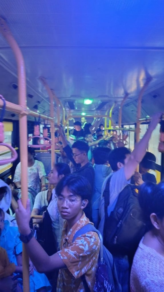 busy inside a Yangon public bus