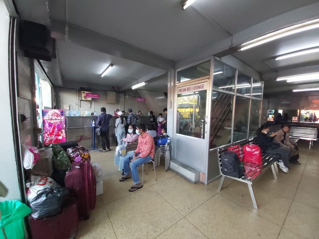 Inside the ticket office for the bus from Yangon to Bagan