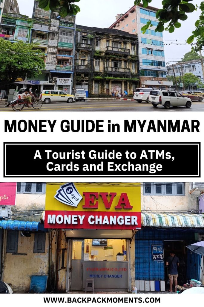 An exchange bureau and Yangon street collage for a Money in myanmar Pinterest Pin