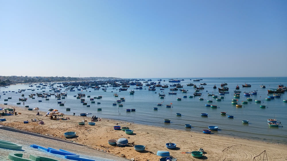 hundreds of fishing boats in the Mui Ne Fishing Village bay