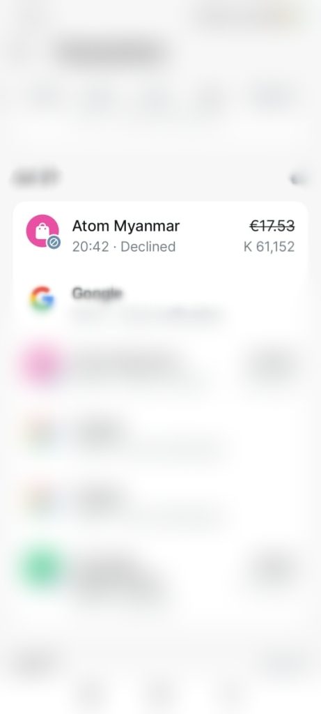 payment rejected screen