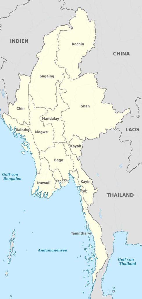 map of regions and states in Myanmar