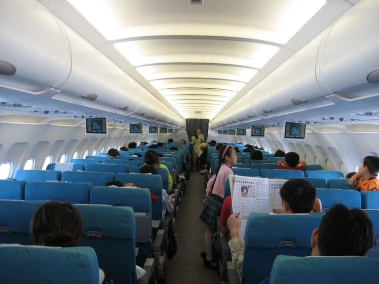 economy class cabin inside a plane