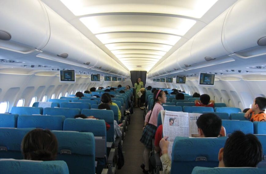 economy class cabin inside a plane