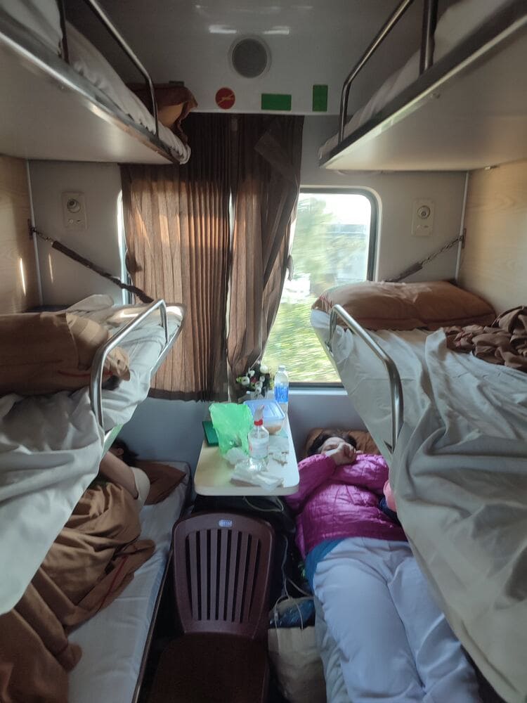 Inside a cabin on a vietnamese train