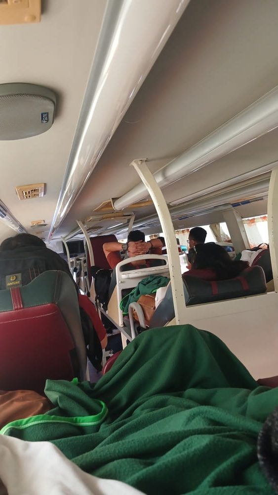 View inside the sleeper bus from the back seats