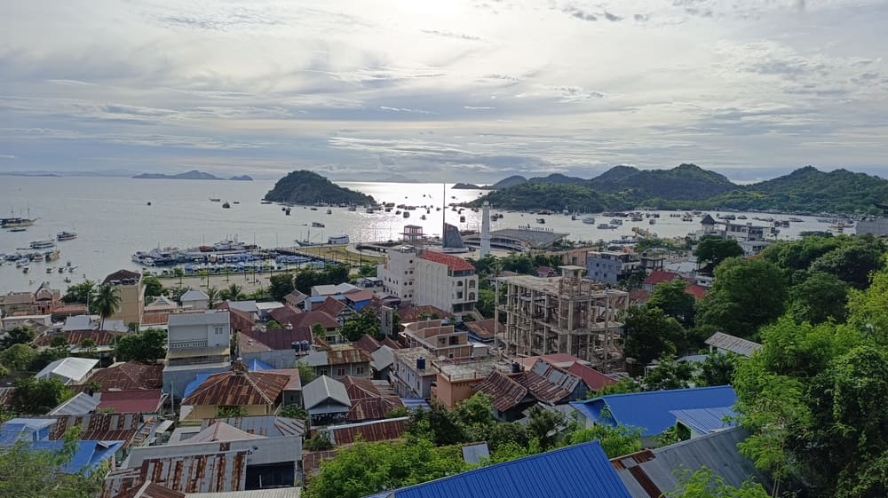 A view towards Labuan Bajo Harbor with all the ships