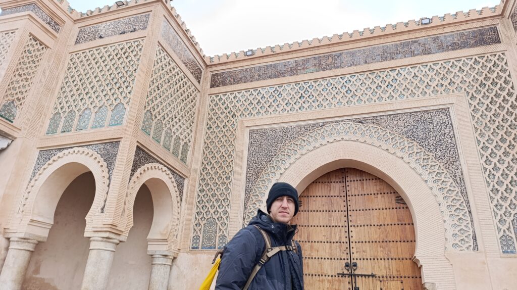 An intricately engraved gate in Meknes