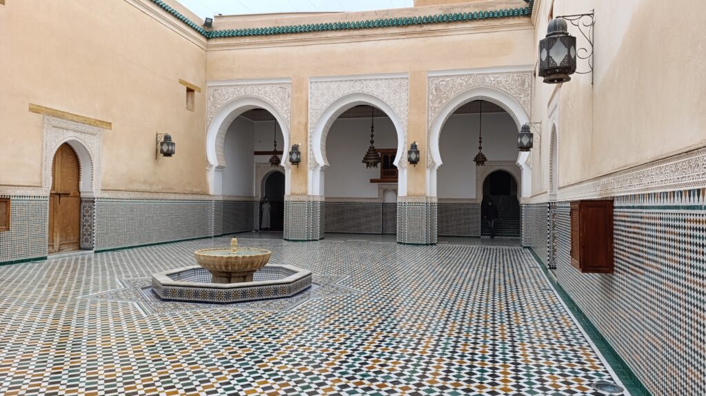 A colorful inside space of the Moulay Ismail Maousoleum