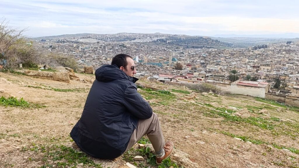 Simon looking towards Fes from a viewpoint.