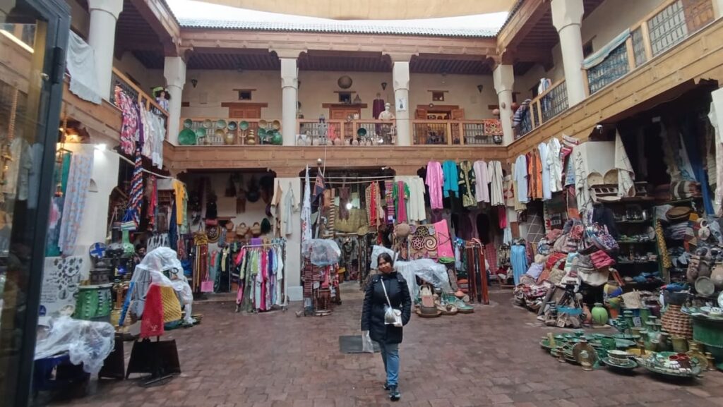 An enclosed rectangular open air shop in Marrakech